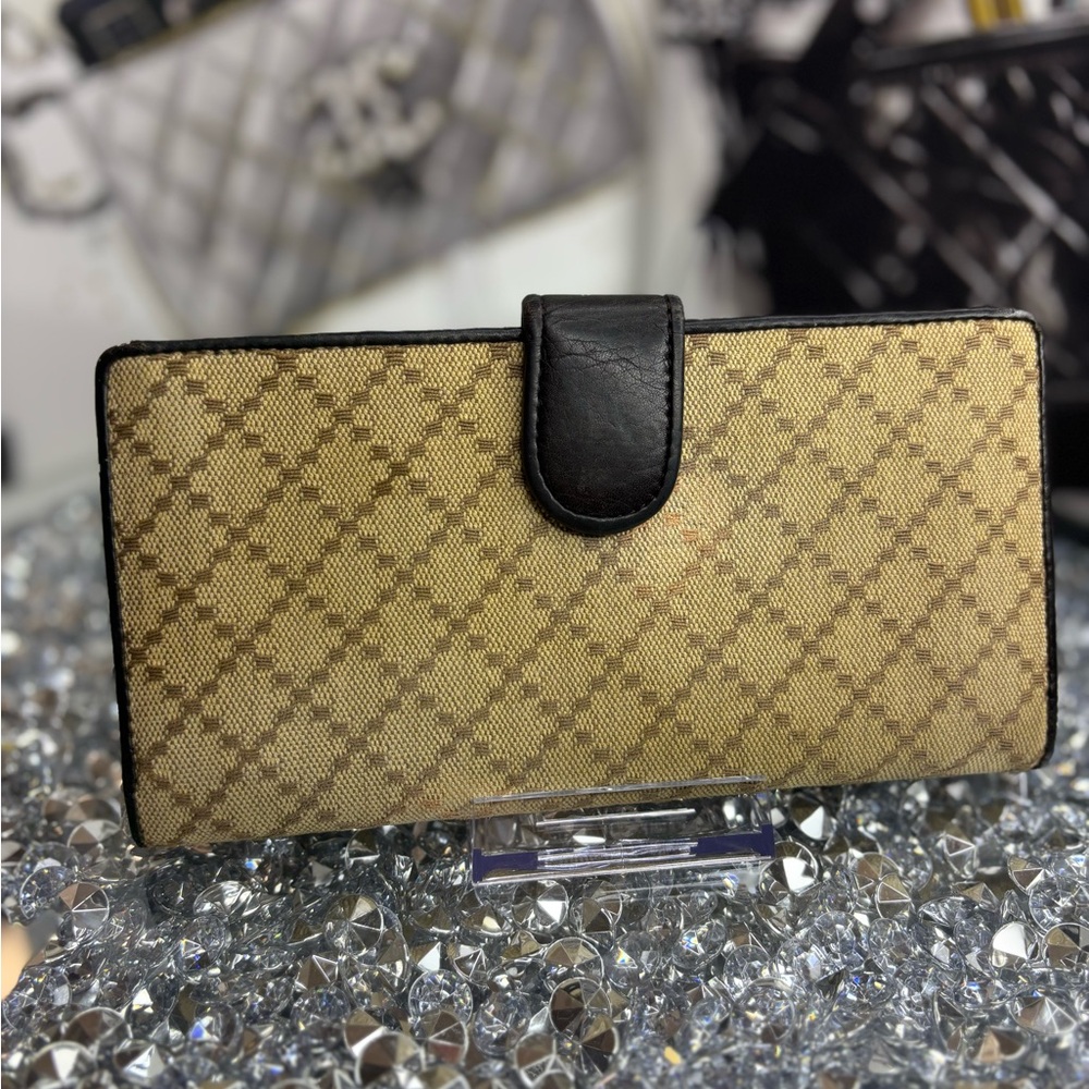 Gucci vintage 1973 Continental wallet Diamante canvas and black leather EUC - Picture 4 of 16
